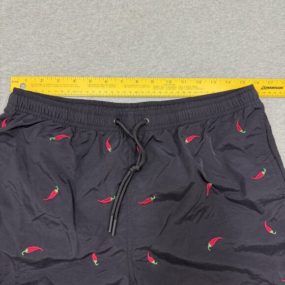 Warren Webber Black Swim Trunks Surf Swim Embroidered Peppers Size XL - Picture 4 of 7